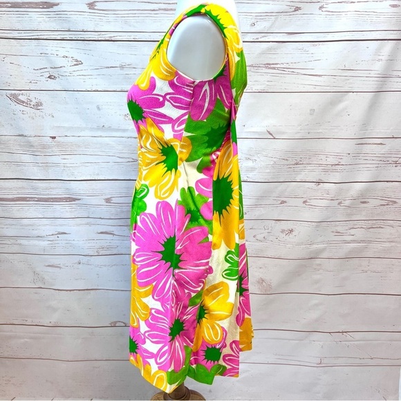 Vintage Hawaiian MCM Mid Century Mod Neon Flower Power Shift Cape Dress - Picture 13 of 14